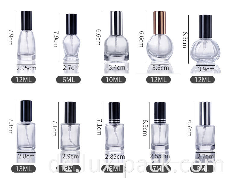 Customized 4ml 5ml 6ml 7 ml Parfümöl Sprühflaschenschraube Schwarze Plastiklid -Kosmetikbehälter